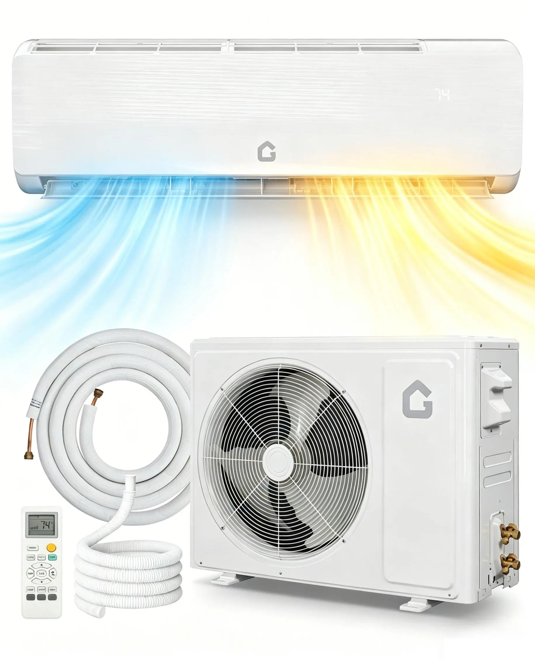 Garvee 11500BTU/115V Wall Mounted Mini Split AC Heat Pump System, WIFI Enabled Energy Efficient Cooling & Heating Unit for Spaces Up to 750 Sq.Ft, with Full Installation Kits home office bedroom
