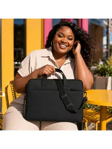 Elegant Pink Computer Bag, Lightweight Padded Laptop Sleeve Handbag with Detachable Strap and Black Edge Trim, Stylish Work Tote for Teacher, Nurse, Student, Office, Library, Travel and Daily Tech Essentials, Christmas Birthday Gift for Women