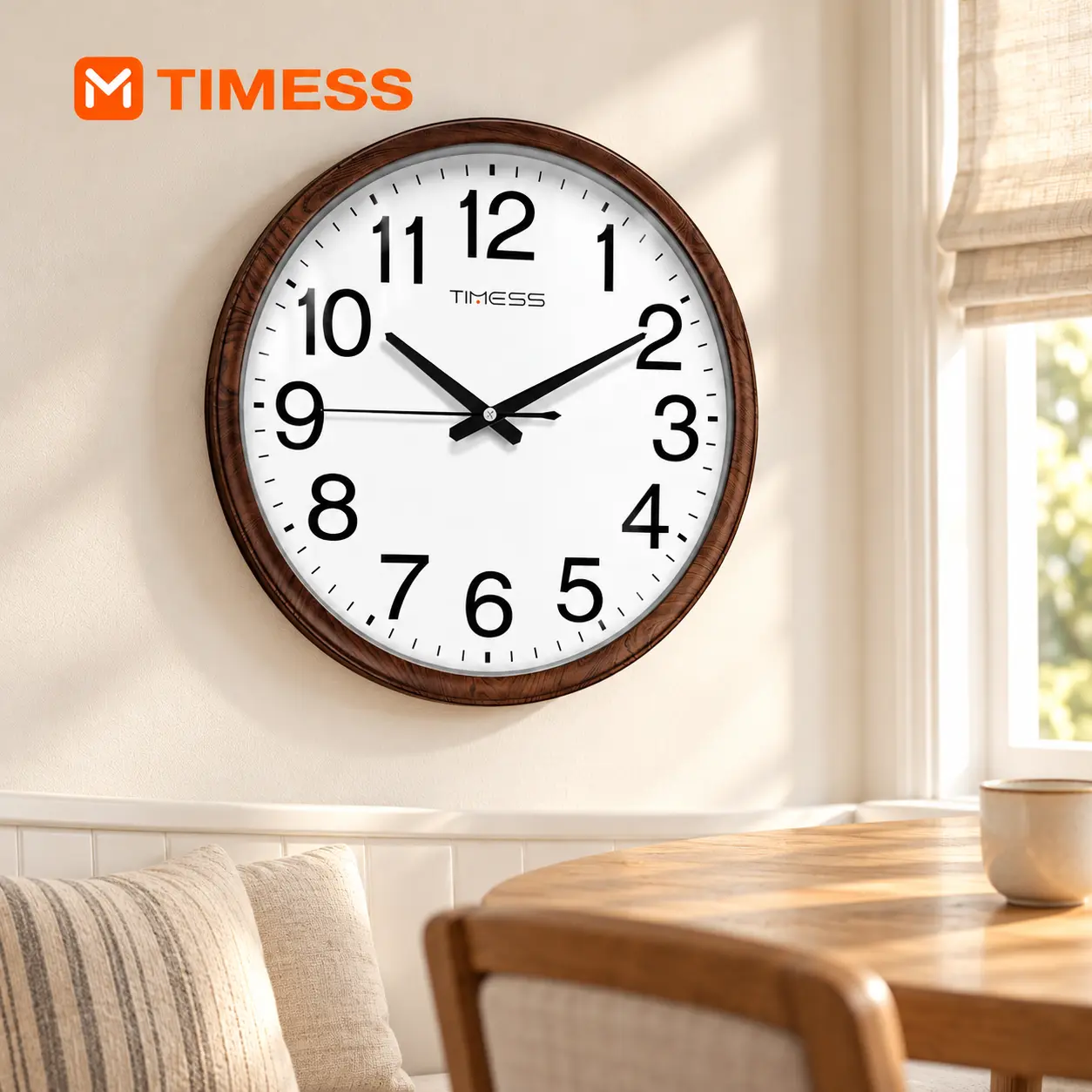 TIMESS 13-Inch Silent Non-Ticking Analog Wall Clock, Wood Brown,Lighted Number wall clocks,Sleep Monitoring alarm clocks,Large Circular Statement alarm clocks,Glowing-In-The-Dark wall clocks,Chrome alarm clocks,Wooden Design alarm clocks,retro,mantel