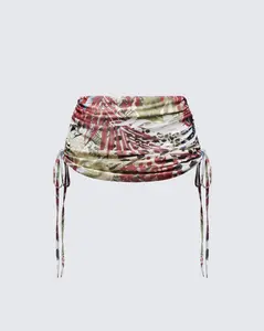 Cece Brown Printed Ruched Mini Skirt