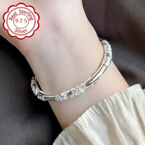 Vintage Floral 925 Sterling Silver 1Pcs Women Fashion Bracelet - Elegant Birthday Gift for Christmas New Year and Valentine