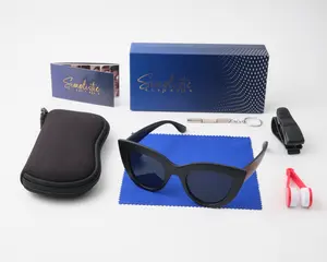 Simplistic Elegance Cat Eye Retro Sunglasses Small Triangle Sunglasses | Black Frames & Black Lenses with Gold Line Edging On the Front and Side | Sunglasses for Female - Black