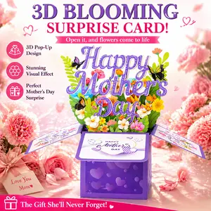 Purple Mothers Day Floral Greeting Cards, 3D Paper Flowers Bouquet Pop up Card, Happy Mothers Day Gift with Envelope, Blank Insert for Best Mom