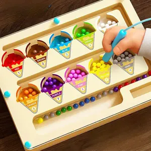 Wooden color and number matching ice cream maze toys, colorful counting maze puzzle board toys, suitable for boys and girls as educational learning toys, exercise logical thinking and planning abilities, enhance learning and cognitive skills