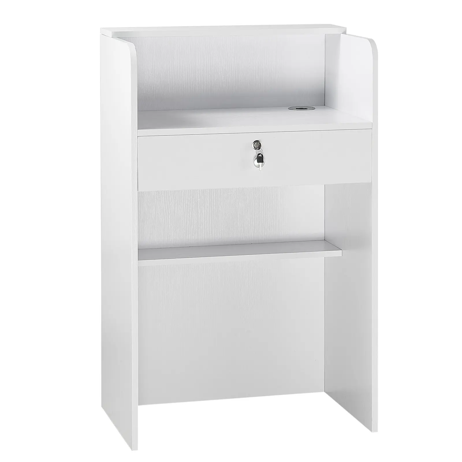 【DealsForYouDays】VEVOR 23.6x15.7x37.8" Lockable Drawer Reception Desk, Rectangular Front Counter Table with Key-Lock, Wipe-Clean Modern Minimalist Office Counter for Checkout, Lobby
