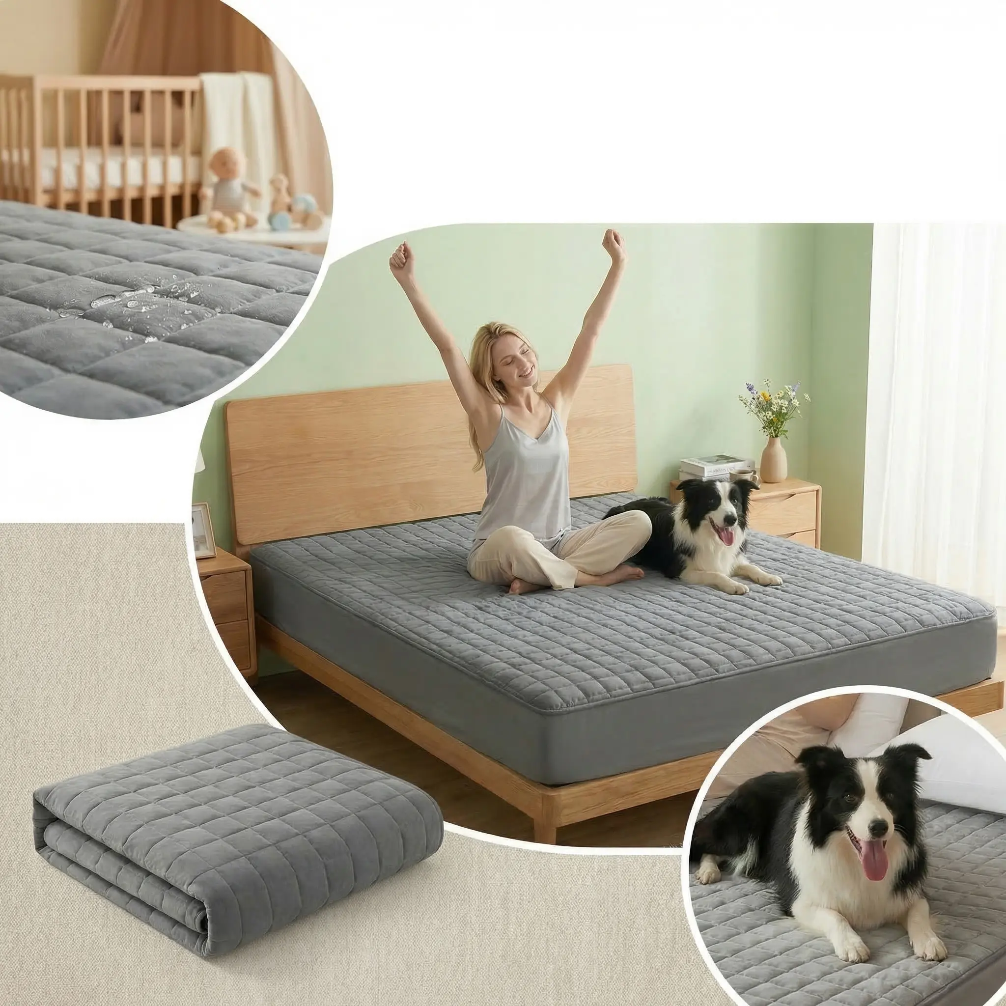 1 Piece Waterproof Mattress Protector Cover (without pillowcase and pillow), Quilted Design Silent Elastic Fitted Sheet, Minimalist Thick Bed Pad Cover,Available in Various Sizes Beds,padded full coverage breathable stain-resistant Plaid Textured tiktoksh