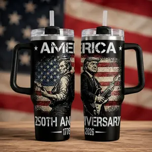 [MADE IN US] America 250th Anniversary Tumbler 40oz, Patriotic Presidential Guitarist Cup, 1776 2026 USA Flag Music Drinkware, Political Gift For Dad Men