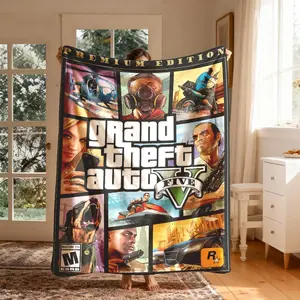 Gta5 Game Patchwork Flannel Blanket, Large Size, Soft Lightweight Warm, Perfect for Bed Sofa Office Camping Travel, Christmas Gift