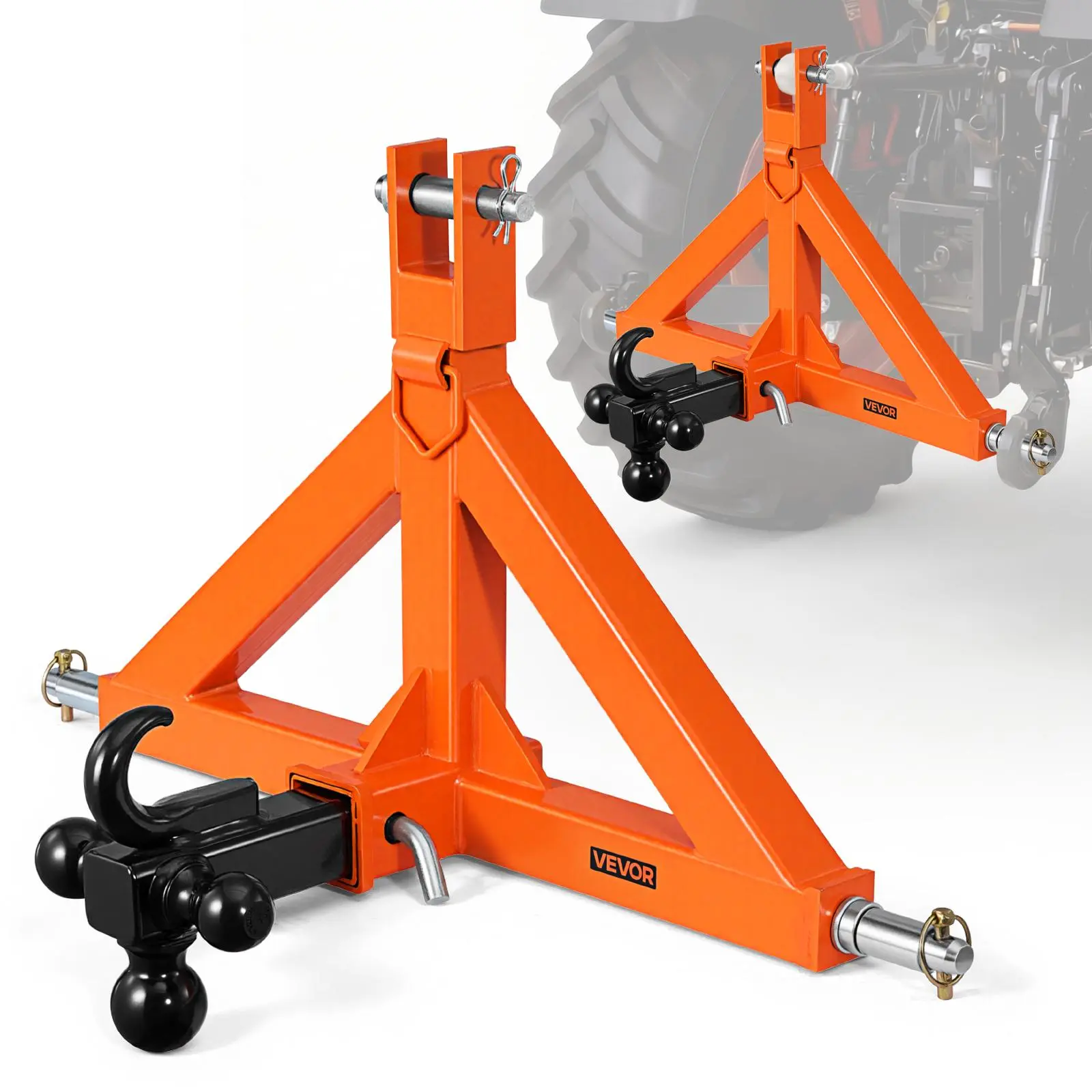 【Summerfinds】VEVOR 3 Point Trailer Hitch with 2" Receiver,3 Pt Quick Hitch Attachment with 3 Trailer BallsTractor Tow Drawbar Adapter for Category 1KubotaMahindraFordYanmarJohn DeereMassey Ferguson, Farms, 2 In Hitch