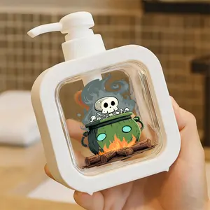 Whimsical Pumpkin-Themed Pump Dispenser with Playful Skull Design - Refillable Soap or Cleaning Liquid Container - Cute and Cartoonish Bathroom/Kitchen Decor