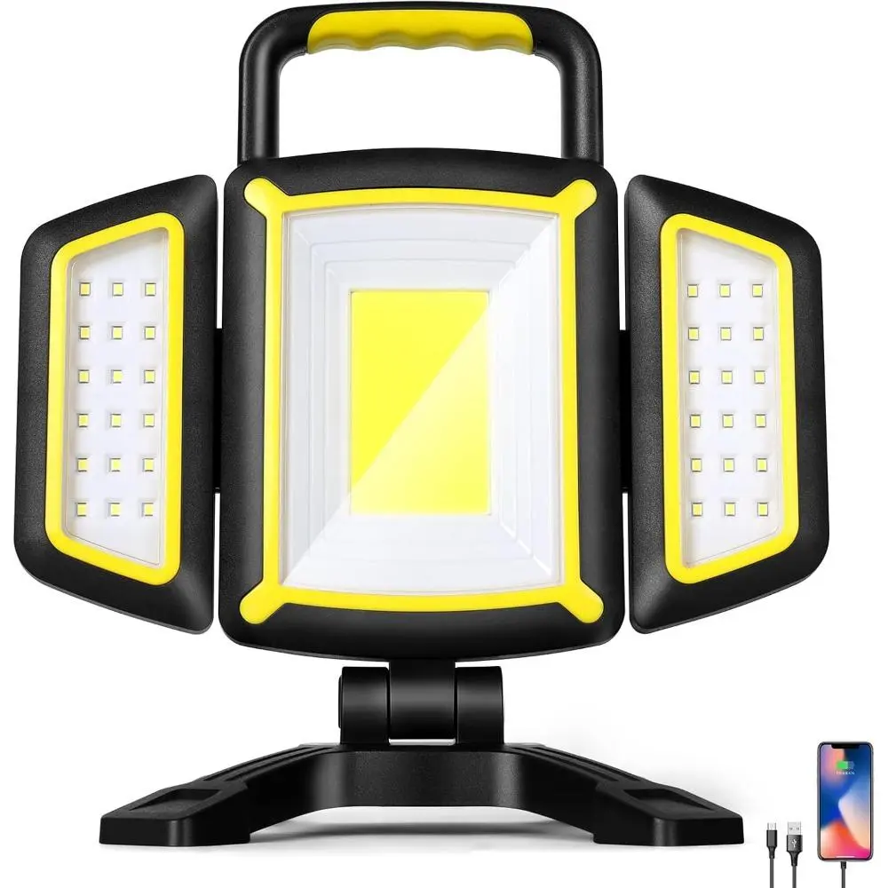 Rechargeable 30W 3000Lumen LED Work Light with 5 Modes, Battery Powered Magnetic Work Light with 360°Rotatable Foldable Design, Job Site Lighting for Car Repair, Garage, Workshop, Camping