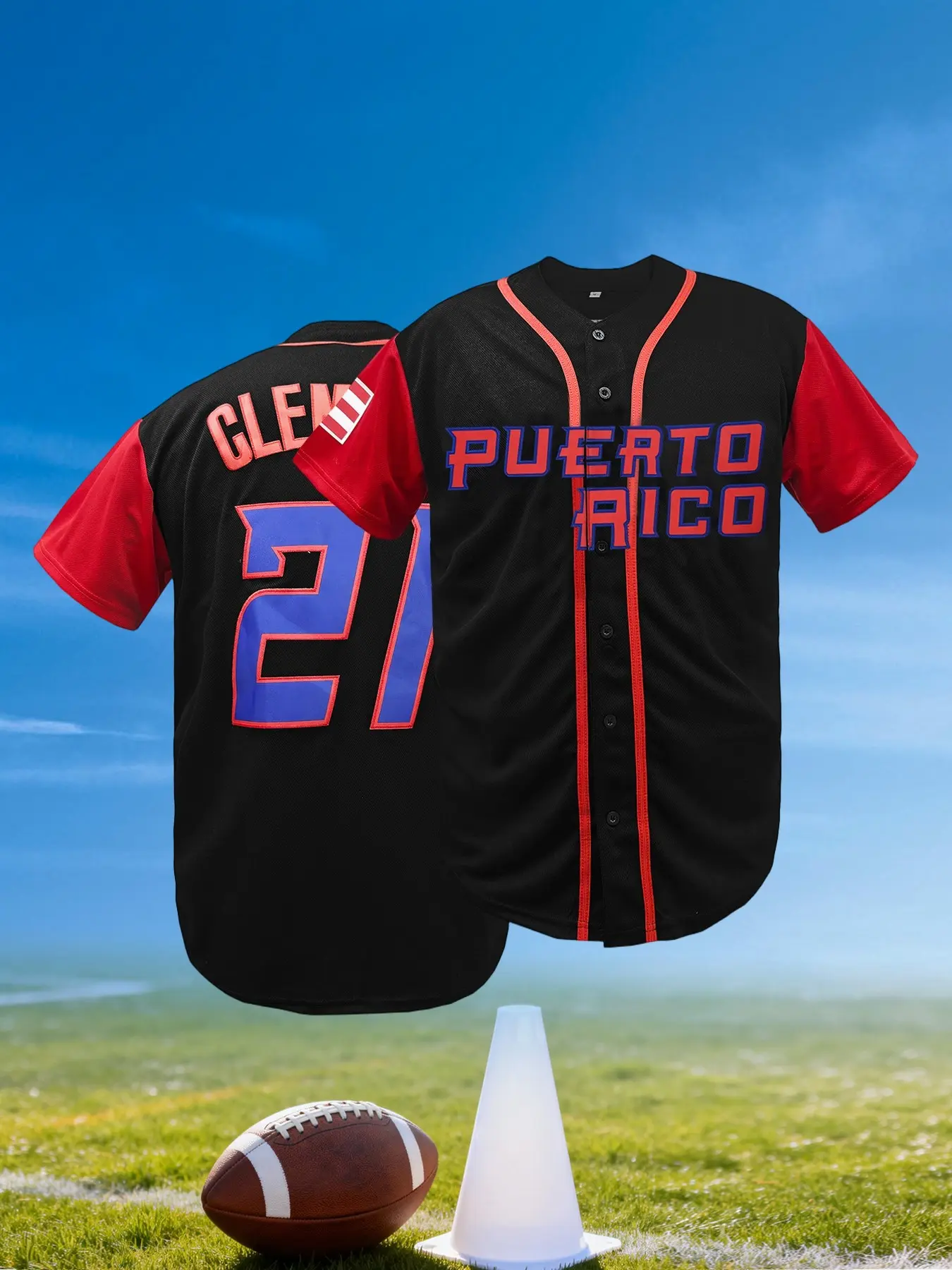 Men's Puerto Rico #21 Vintage, Throwback Baseball Jersey, Retro Embroidered Design, Embroidery Jersey - Loose Fit V-Neck Short Sleeve Baseball Sports Wear, Suitable For Casual Wear, Streetwear Style, Christmas Gift, Unisex, Athletic Sports Top, Sports Top