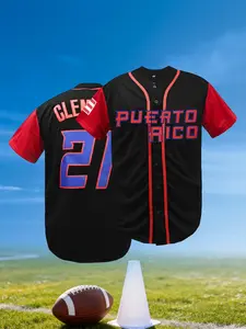 Men's Puerto Rico #21 Baseball Jersey, Classic Retro Embroidered Design - Loose Fit V-Neck Short Sleeve American Baseball Sports Wear, Suitable For Casual Daily Wear, Match Training And Streetwear Style, Christmas Gift, Unisex, Sports Top