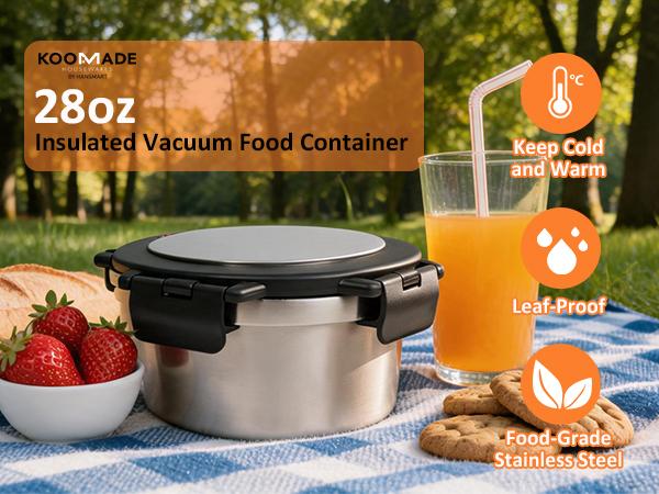 28oz Double Wall Vacuum Insulated Anti-Stain Stainless Steel Thermal Lunch Box - 800ml Leakproof Airtight Round Bowl, Compact Multifunctional Dishwasher Safe Container for Packing Lunch for My Kid, Office/Travel