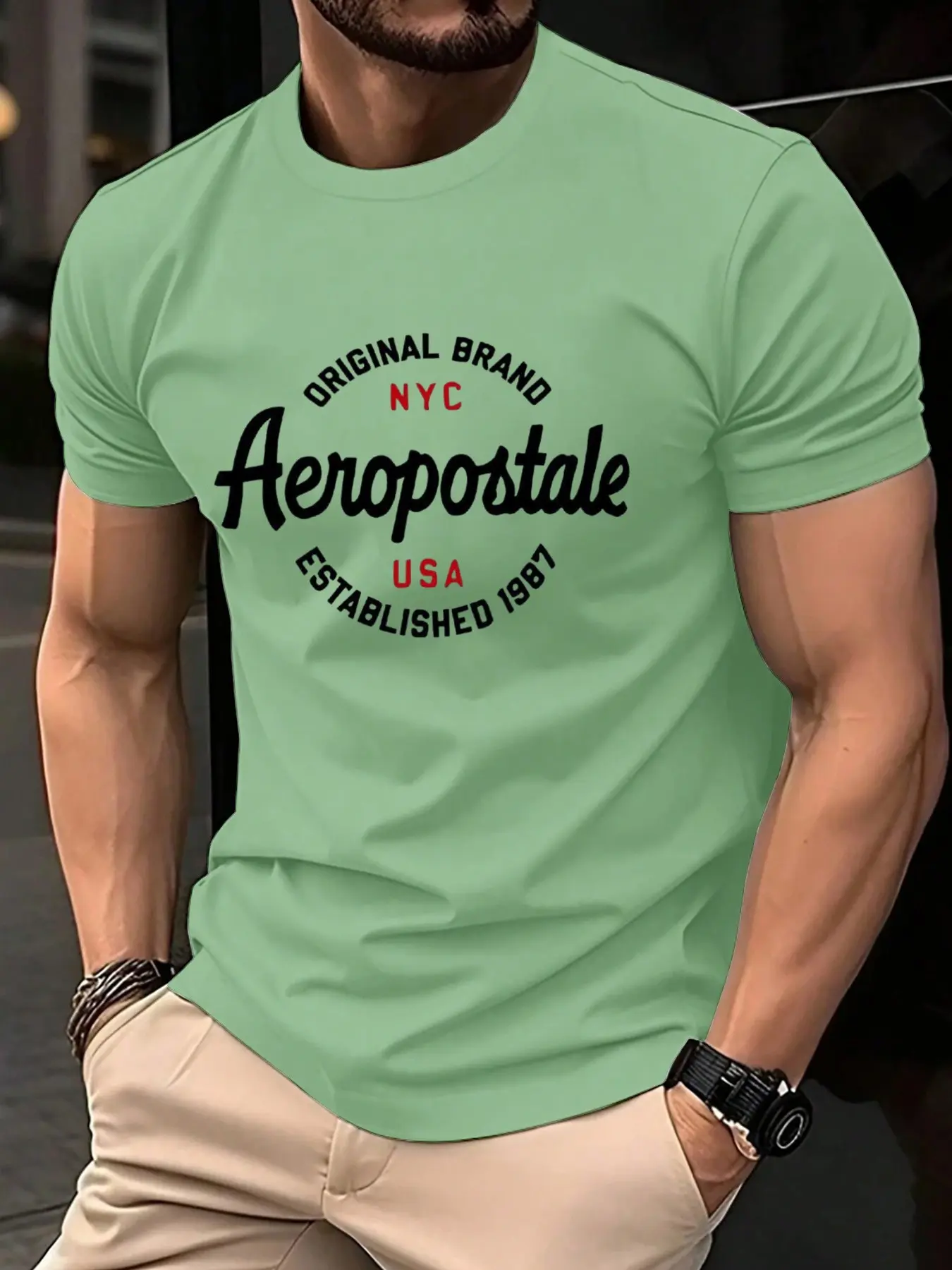 Aeropostale Nyc Classic Graphic Tee, Fitted Long Sleeve Top, Round neck, Casual Streetwear Fashion for Men & Women, Comfortable Daily Wear, Menswear