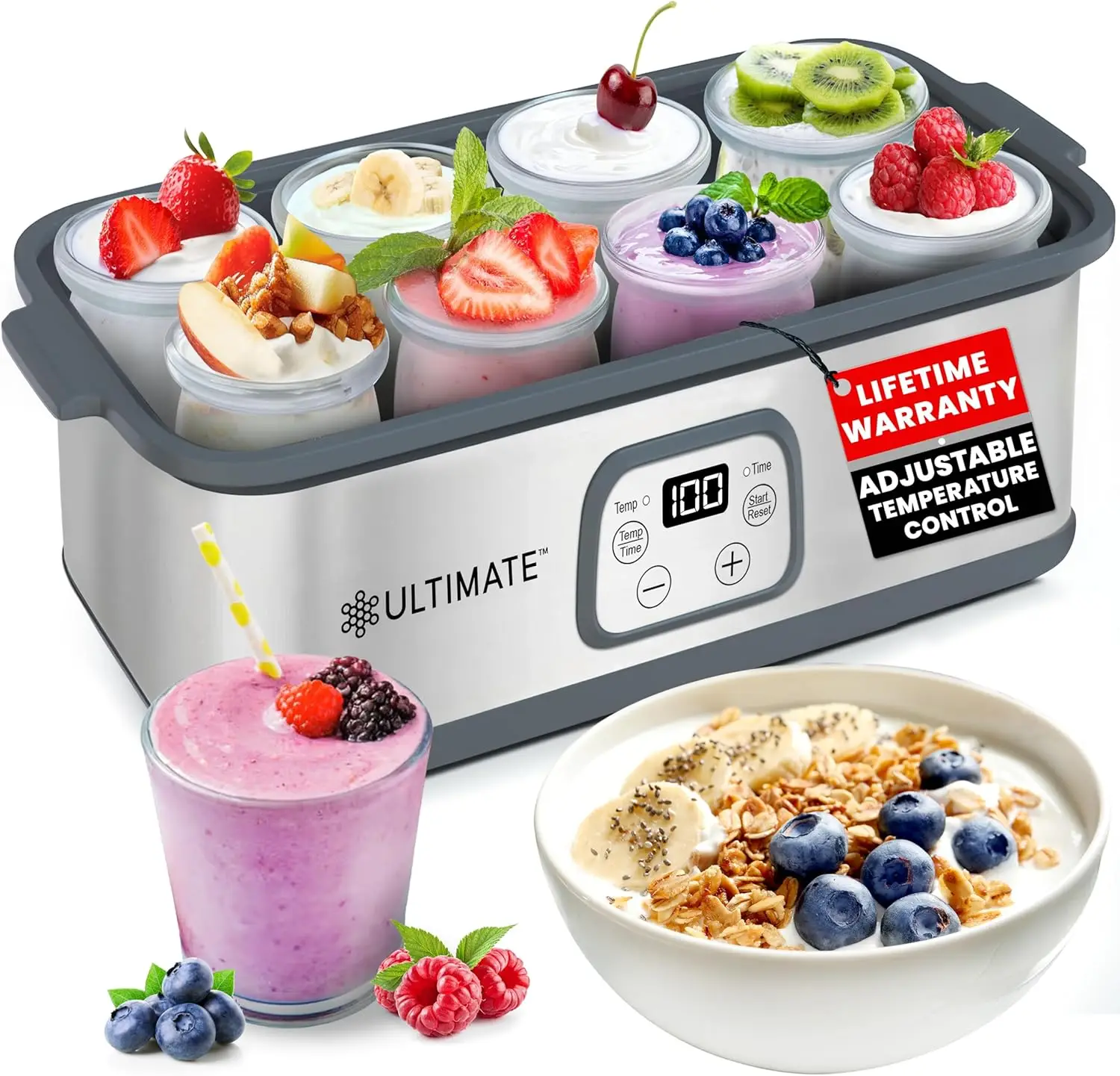 Ultimate Probiotic Yogurt Maker with Adjustable Temperature & Time Control - Create Trillions of Live Probiotics for Better Gut Health - Non-Dairy Fri