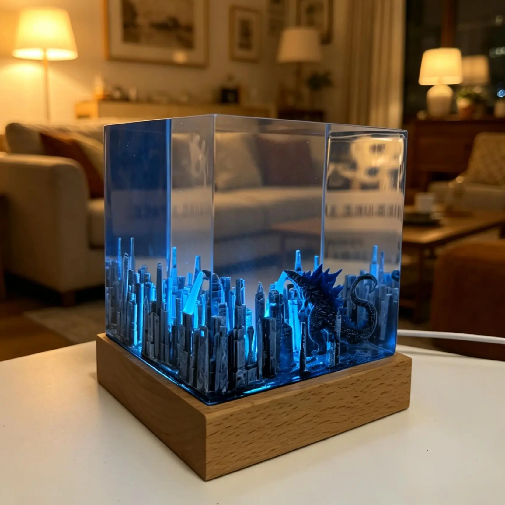 GodziIIa Resin Night Light Handmade Atomic Breath Monster usb Resin Lamp 3D Miniature Scene Table Decoration Creative Lamp, Cafe Bar Counter Car Home Decor Fun Unique Room Desk Ornaments, Cool Gift for Boyfriend Gamer Christmas Birthday