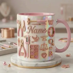 Jewelry Making Faux 3D Mug, Jewelry Artist Coffee Cup, Personalized Maker Gift, 3D Printed Effect Ceramic Cup, Gift For Fan