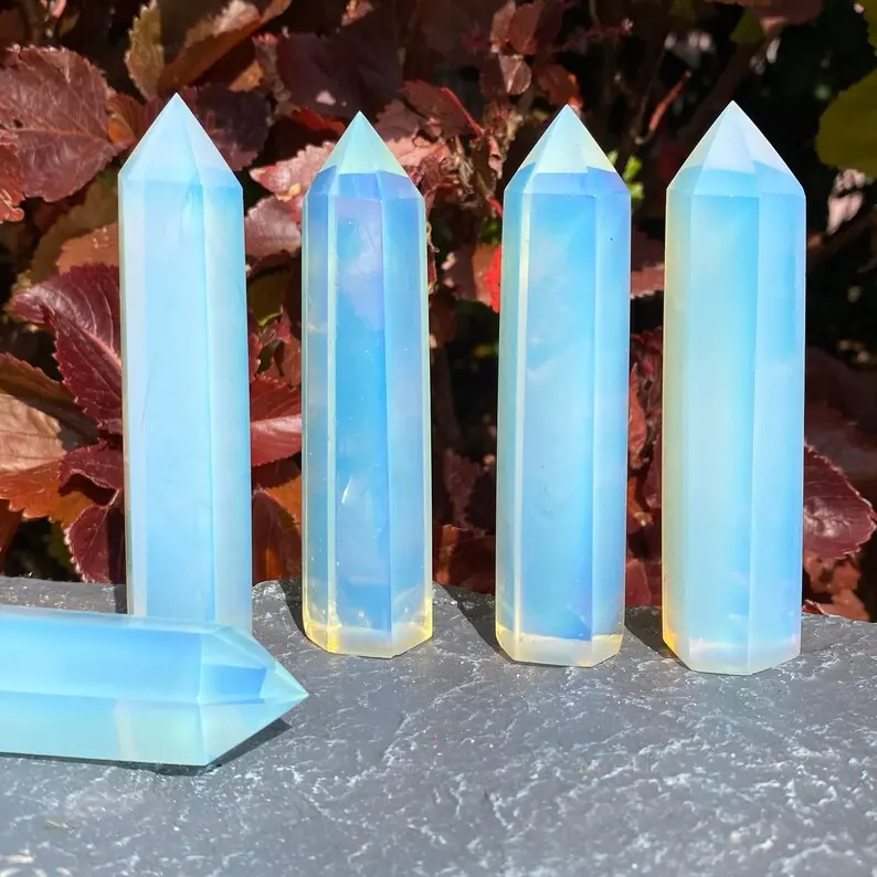 Natural Crystal Home Garden Decoration Ornaments, 3-4in  Natural Opal Crystal Tower Healing Chakra Wand Obelisk Decor, Christmas Birthday gift