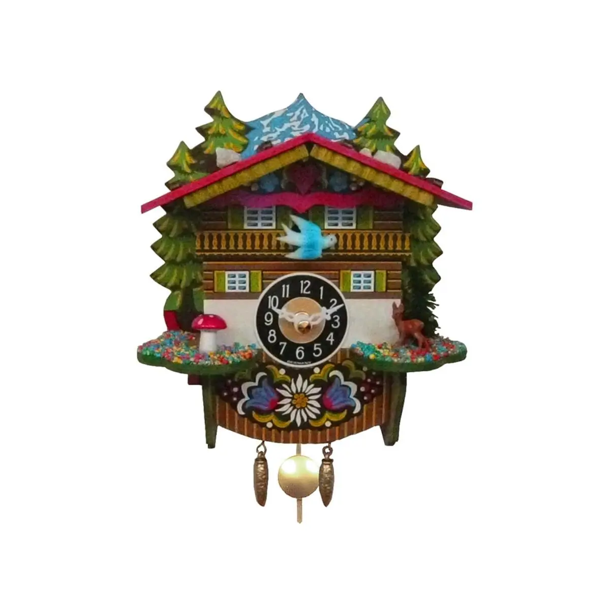 Alexander Taron 0145QP Engstler Battery-Operated Pendulum Clock - Mini Single Unit Home Decor Wall Clock with Birds Design, Music & Chimes, Switch Function for Home Supplies