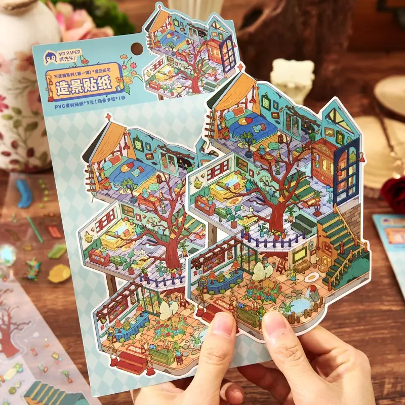 Magic Mansion Theme Kaleidoscope Stickers Set, Stickers Kit, DIY Decorative Stickers, Creative Handmade Scrapbook Material, Scrapbook Accessories, DIY Diary Card Decoration, 4 Sheets Per Pack