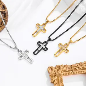 Matching Gold Cross Necklaces for Couples – Stainless Steel Christian Cross Pendant Set, His & Hers Faith Jewelry, Waterproof Gift for Boyfriend & Girlfriend choker necklace luxury daily wear gift Beaded day jewelry gift hypoallergenic party gift