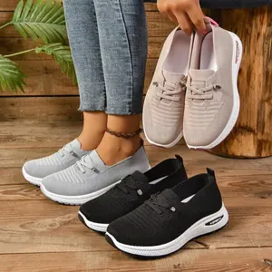 Women's Wide Fit Knit Slip-On Shoes – Breathable Mesh, Non-Slip Rubber Sole, Supportive Casual Sneakers for Plantar Fasciitis & Walking