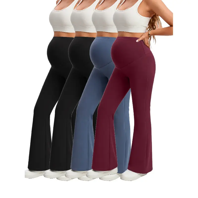 Female 4-Pack High-Waist Maternity Sporty Joggers - Flare Long Pants, Butter-Soft Stretch Fit Fabric with Belly Support, Sporty Chic Maternity Clothes for Yoga & Gym, Casual Use