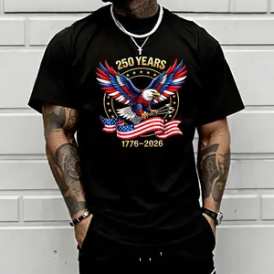 US-themed printed short-sleeve T-shirt featuring Bald Eagle flag elements, loose crew neck fit, comfortable breathable fabric, unisex design, American street-style casual versatile top