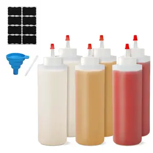 6Pcs/Set 16 Oz Condiment Squeeze Bottles for Sauces,Includes Funnel,Erasable Marker & Reusable Labels,Ideal for Salad Dressings,Liquids,and Ketchup,Durable Plastic Bottles,Hand Tools Kits