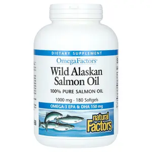 Natural Factors Omega Factors, Wild Alaskan Salmon Oil, 1,000 mg, 180 Softgels