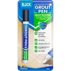 Grout Pen Black Tile Paint Marker: Waterproof Grout Paint, Tile Grout Colorant and Sealer Pen - Black, Narrow 5mm Tip (7mL)
