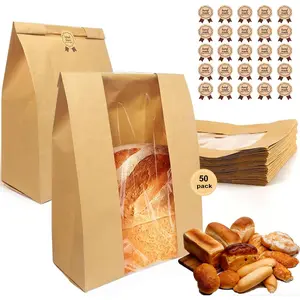 50 Pack thicker Large Sourdough Bread bags for Homemade Breads(13.7x8.26x3.54in).with Window bags & 75 count label,for Packaging and Storage of Baked Goods