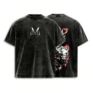 Dragon Ball Z Majin Vegeta Vintage Washed Oversized T-Shirt, Front Majin Mark Back Battle Power Anime Graphic Tee, Unisex Grunge DBZ Streetwear Casual Top For Dragon Ball Fan Gift