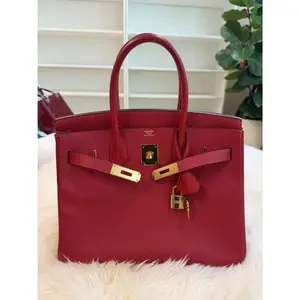 Pre-owned HERMÈS ep leather Tote Bags BIRKIN 30 ROUGE CASAQUE EP LEATHER