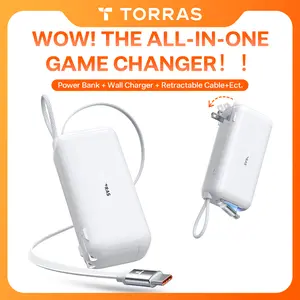 TORRAS EasyGo 3-in-1 Portable Charger with 28-inch Retractable Cable, 10000mAh Power Bank & 35W Wall Charger, Fast Charging Battery Pack for iPhone 17/16/15 Pro/Max, iPad, Samsung Galaxy S24/S25