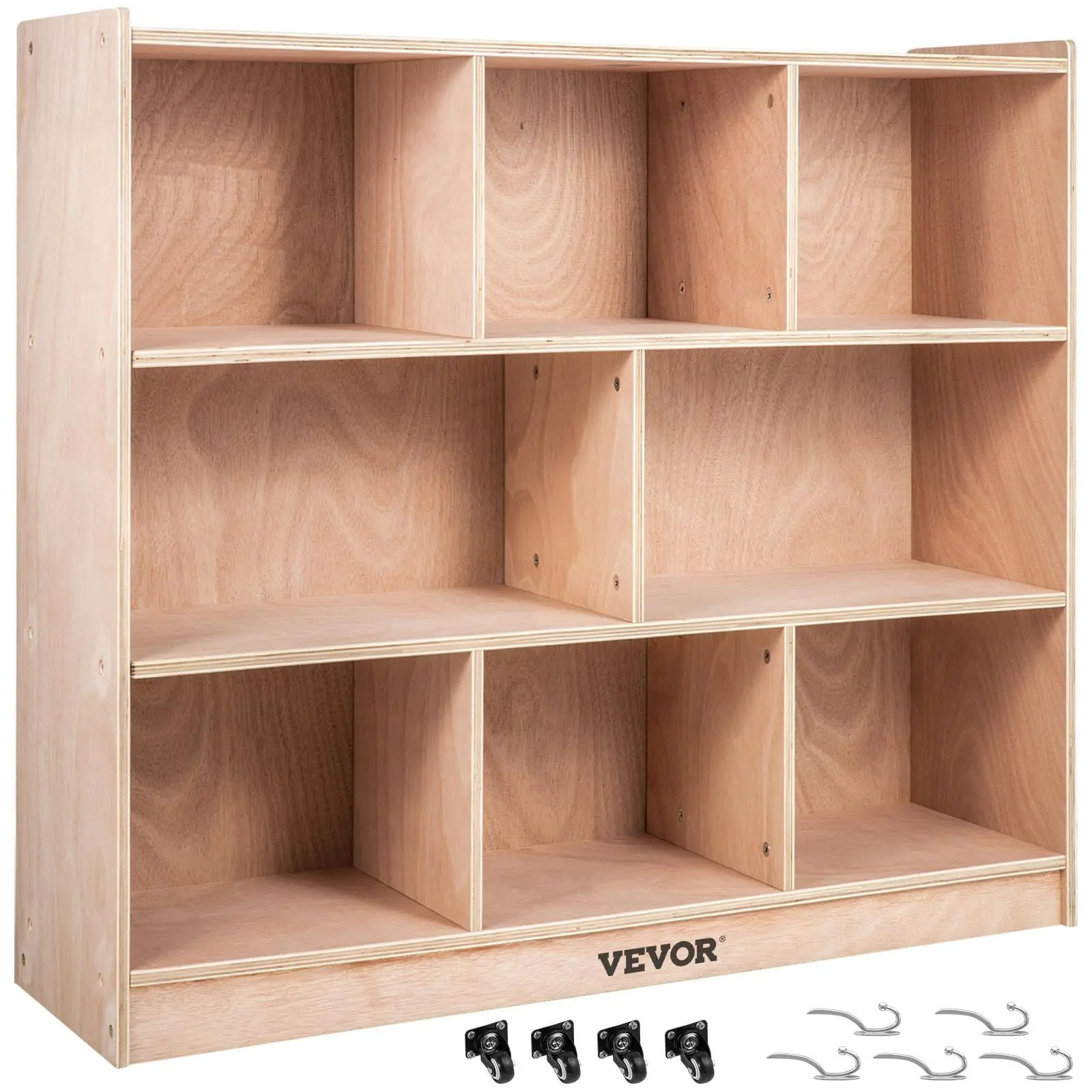 【summerfinds】VEVOR Cubby Mobile Tray Storage Cabinet, 8-Compartment Cubby Storage Shelf, Cubby Storage Cabinet 3-shelf, Classroom Cubbies, Classroom Furniture for Home, Daycare and Preschool, Natural