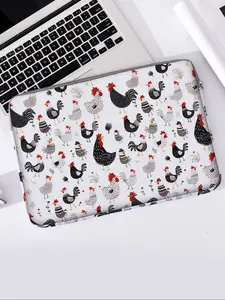 Chicken Pattern Printed Laptop Bag, Soft Notebook Sleeve, Fits Laptops, Tablets, Zipper Storage Pouch, Casual Style, All Seasons, Laptop Work Bag