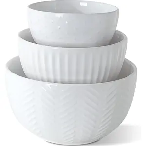 Ceramic Mixing Bowls Set, Nesting Bowls Set For chen,Large 5/3/1.5 Quart Bowl Set of 3, Prep Serving Bowl for Baking and Mixing Salad,Oven, Microwave and Dishwasher Safe