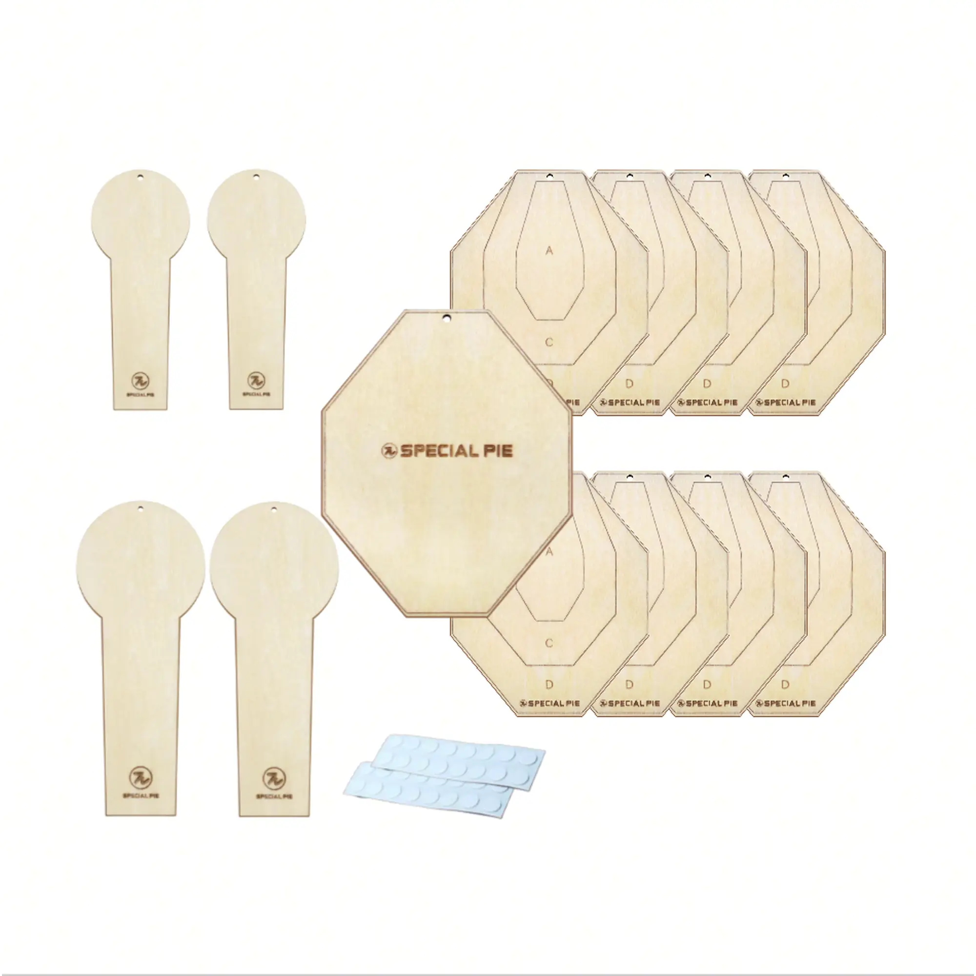 13-Target Wood Dry Practice Set | IPSC-Style A/C/D Zones & Popper Shapes | 10–15 ft Home Training Layout | Adhesive Sheets Included | No Electronics Required