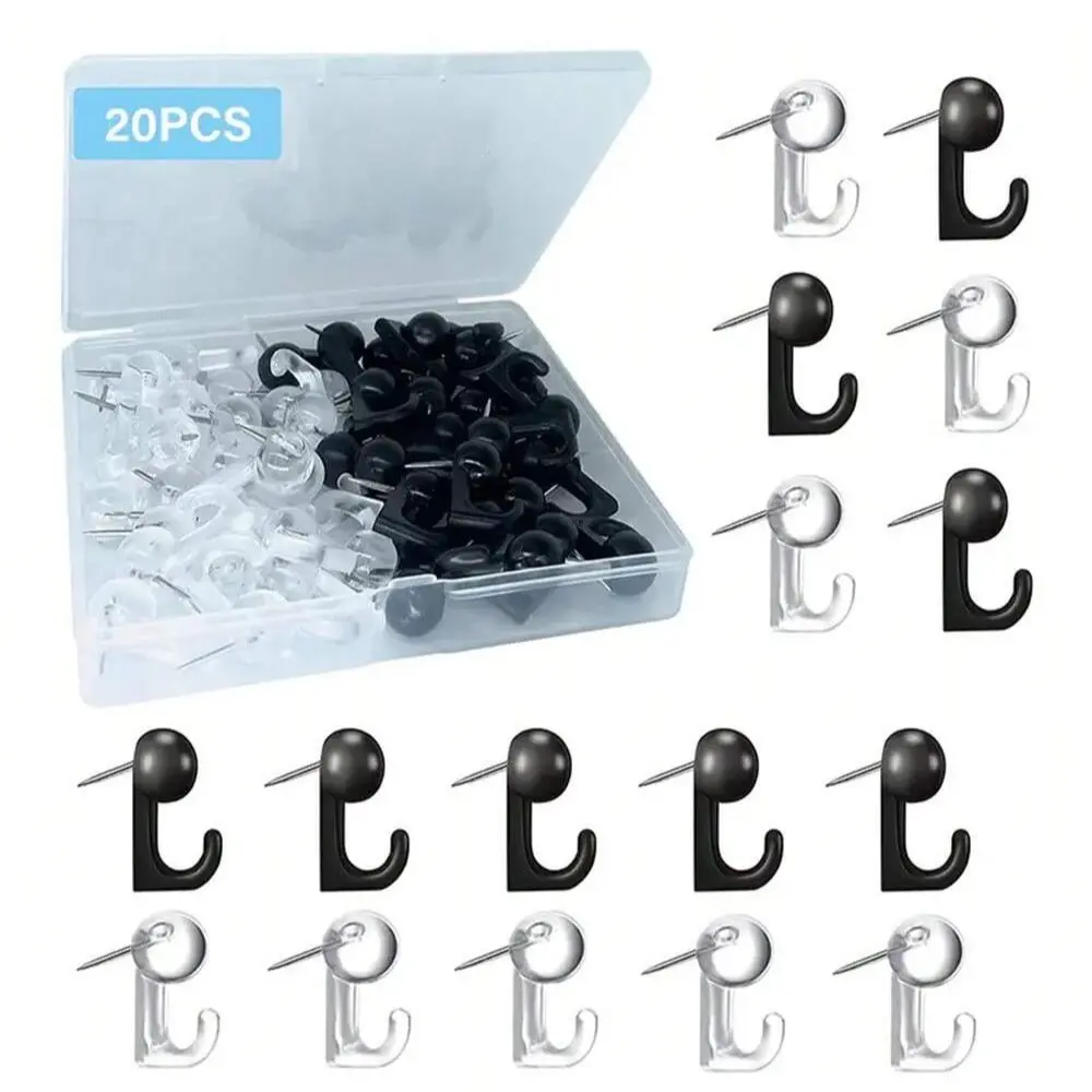 20pcs Push Pin Hooks, Plastic Heads Cork Board Hooks, U Shaped Hook, Home Organizer Hook, Picture Hooks, Decorative Thumb Tacks for Photo Wall, Bulletin Board, Home Office School Supplies