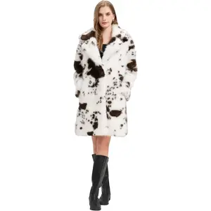 Luxury Winter Thickened Print Long Coats For Women,Faux Fur Fluffy Trench Cardigan Jacket Overcoat