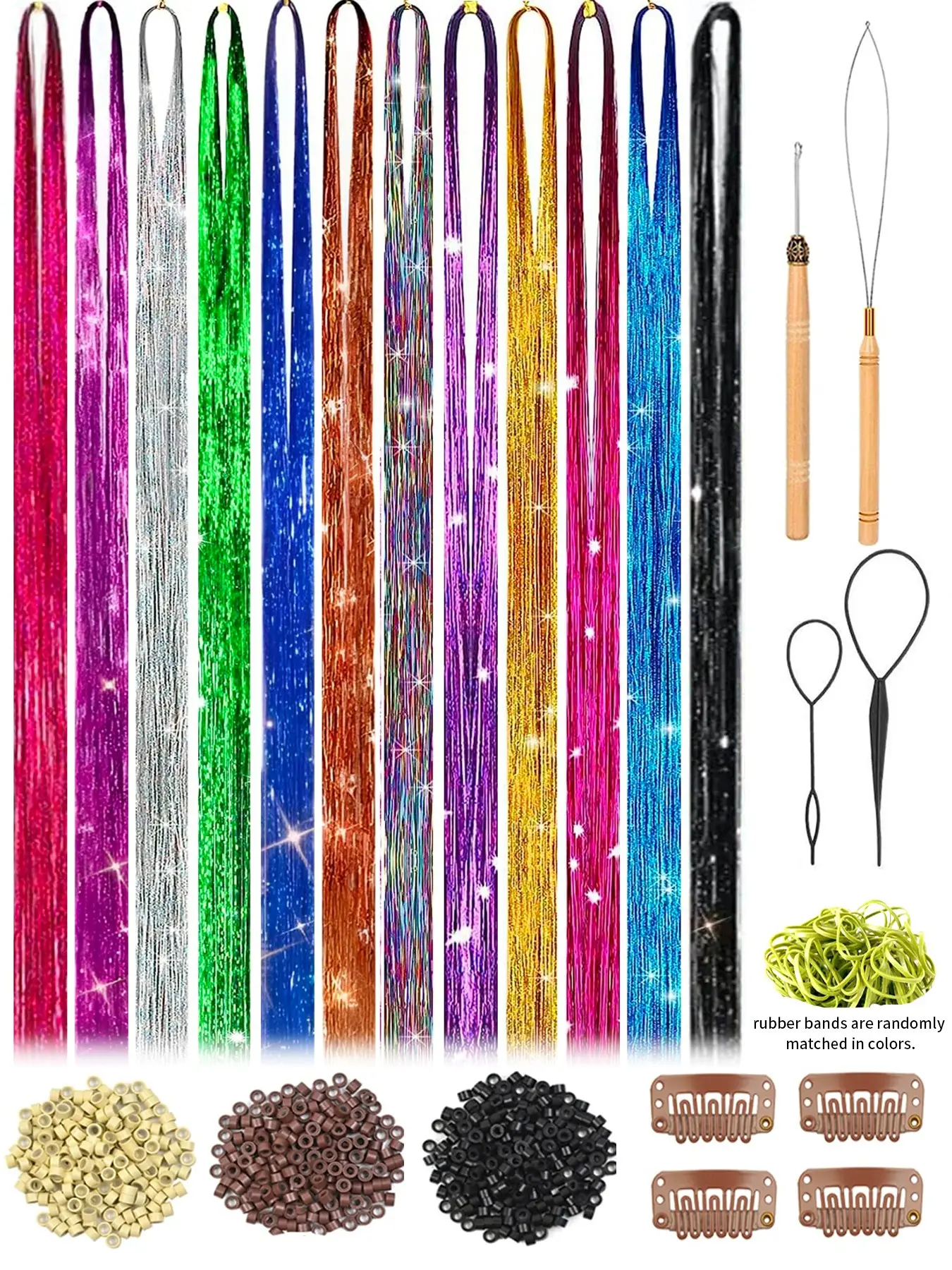 12 Colors Gold Silver Hair Accessories Set, 4200 Pcs Glitter Hair Clips for Holidays Travel Parties Christmas New Year Halloween Birthdays, Glitter Hair Tinsel