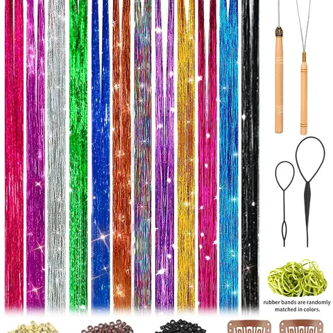 12 Colors Gold Silver Hair Accessories Set, 4200 Pcs Glitter Hair Clips for Holidays Travel Parties Christmas New Year Halloween Birthdays, Glitter Hair Tinsel