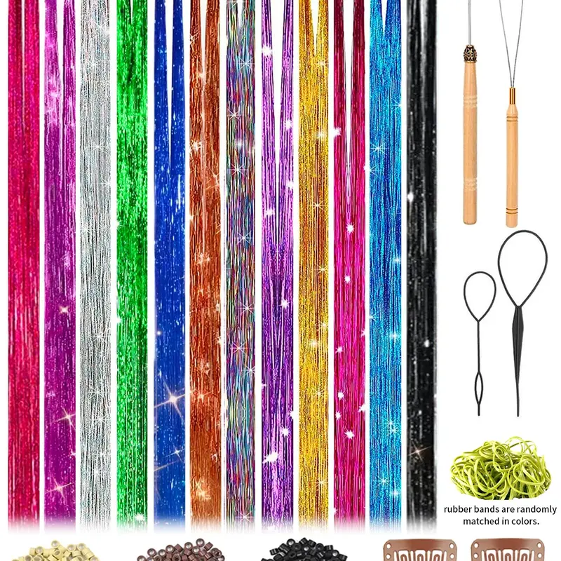 12 Colors Gold Silver Hair Accessories Set, 4200 Pcs Glitter Hair Clips for Holidays Travel Parties Christmas New Year Halloween Birthdays, Glitter Hair Tinsel