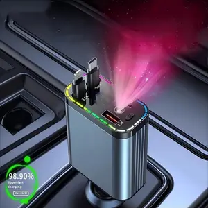 4 in 1 Retractable Car Charger for iPhone & USB-C with Starry Light Fast Charging Adapter Removable Design