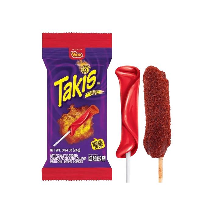 Vero Takis Chamoy Artificially Flavored Lollipop with Chili Pepper Powder, 5 Lollipops bag