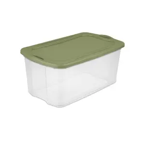 Sterilite EZ Carry 120 Quart Extra-Large Storage Bin, Clear Plastic Storage Container with Full-Grip Handles, Green