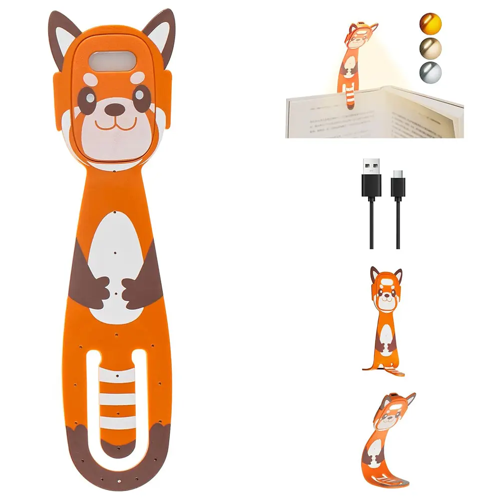 2-in-1 USB Rechargeable LED Reading Light - Clip-on Bookmark - 5 Levels of Brightness, Pink and Orange- Suitable for Kids and Adults - Bedtime Reading (2-Pack)