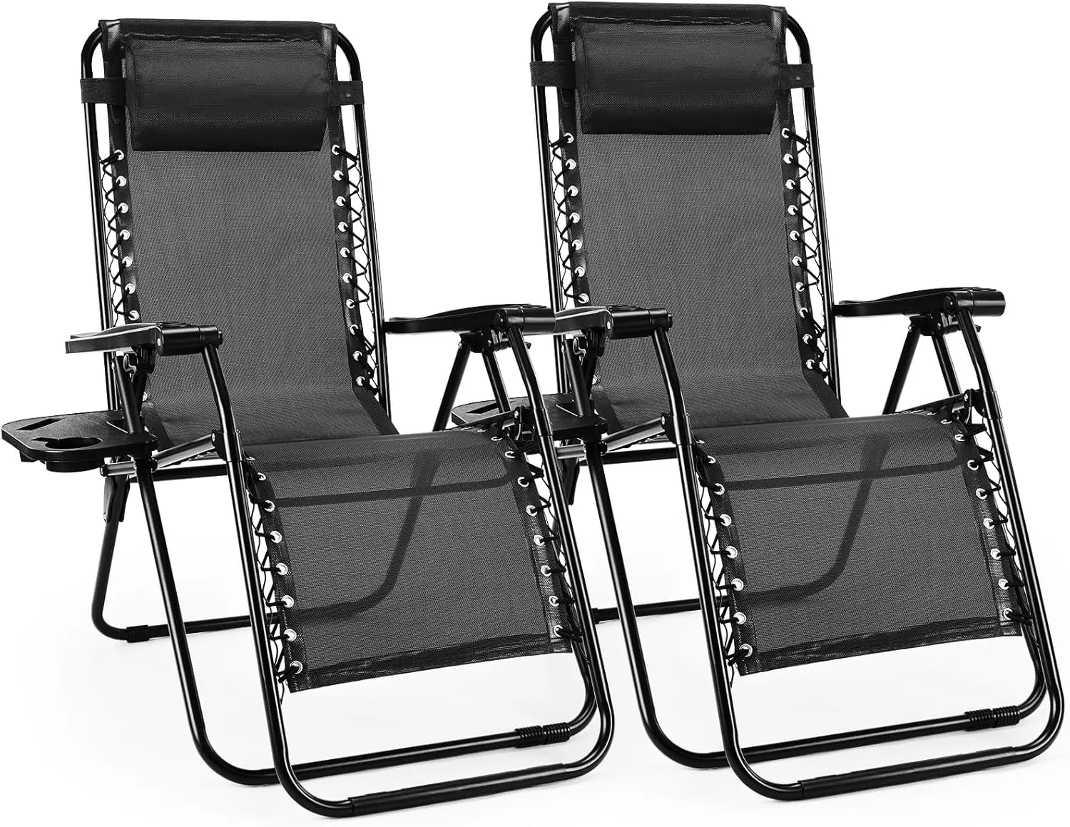 Outdoor Zero Gravity Recliner Chairs Set of 2,Folding Lounge Chairs for Patio Backyard Poolside,Lawn Camping Chairs with Cup Holder Trays
